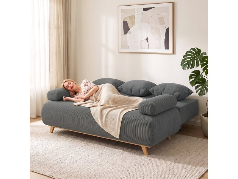 Canapé convertible, canapé-lit, en velours côtelé, gris, dossier réglable, mobilier pour espace de vie, pour salon et séjour - Conforama R