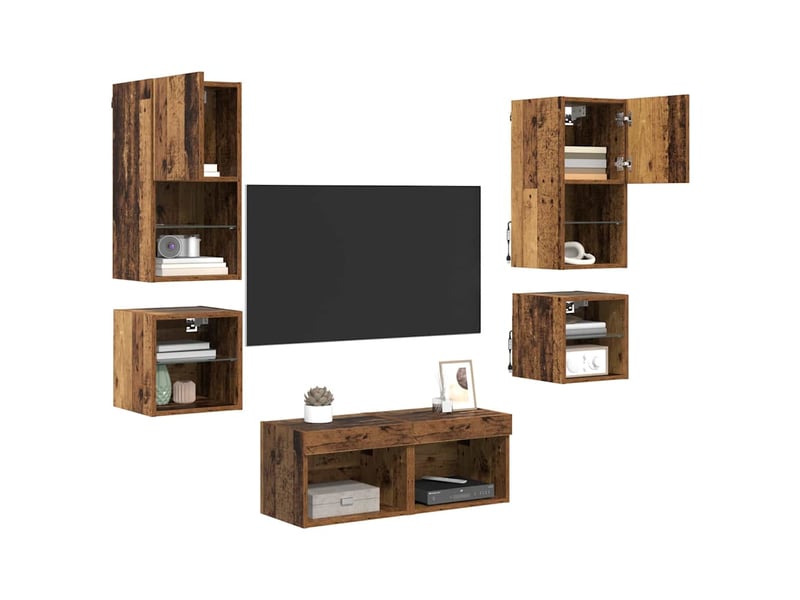  Lot de 8 meuble tv mural, meuble tv suspendu bois ancien bois d'ingénierie  - Conforama C