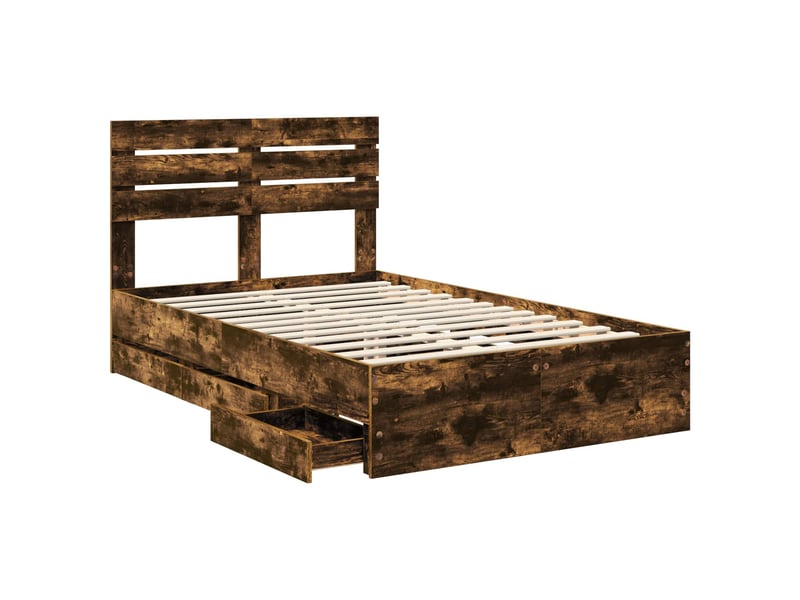 Lit double- lit adulte - cadre de lit chêne fumé 135 x 190 cm bois ingénierie - Conforama D