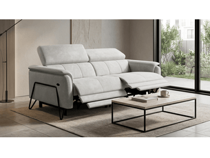 Canapé 3 places roden, 2x relax, tissu velours crème