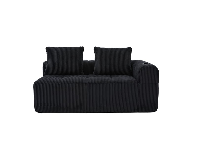  Canapé 2 places compact 158x93x61 cm, velours côtelé noir, poches latérales, porte-gobelets incorporés, rembourrage épais  - Conforama A