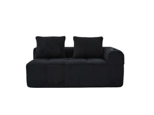 Canapé 2 places compact 158x93x61 cm, velours côtelé noir, poches latérales, porte-gobelets incorporés, rembourrage épais