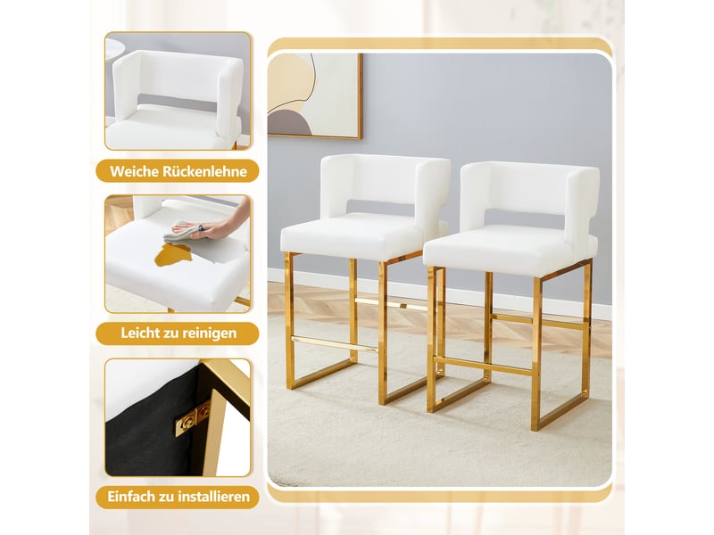  Lot de 2 tabourets de bar en similicuir pu blanc et métal doré W3658P358542 - Conforama D