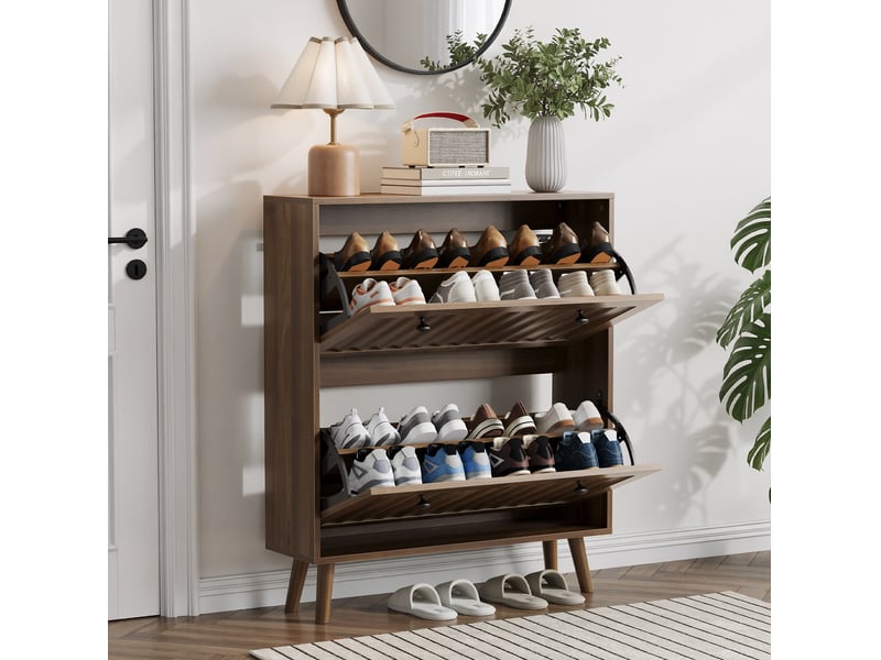  Meuble à chaussures 80x24x95 cm à 2 abattants coloris noyer  - Conforama D