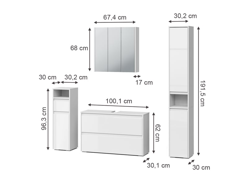  Vicco meubles bain, blanc haute brillanceblanc, 4 pièces  - Conforama B