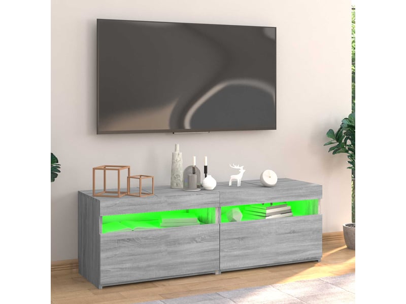 Meuble tv - banc tv - meuble de rangement avec lumières led sonoma gris 120x35x40 cm - Conforama E