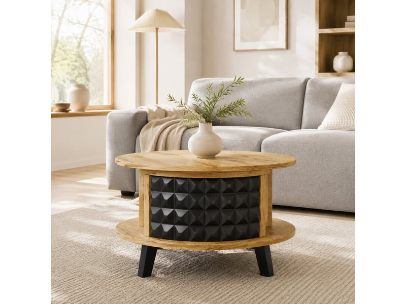  Table basse à plateau double avec rangement pivotant pour salon en panneaux de particules naturel  - Conforama B