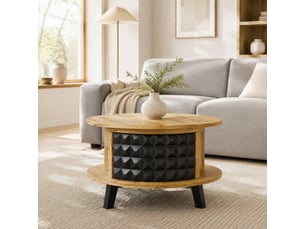 Table basse à plateau double avec rangement pivotant pour salon en panneaux de particules naturel