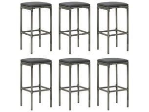 Lot de 6 tabouret de bar, chaise de bar avec coussins gris résine tressée