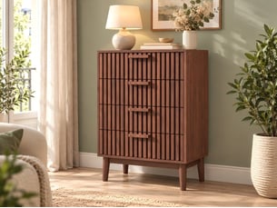 Kefsr commode 4 tiroirs, chiffonnier meuble de rangement style rétro pour chambre, salon et entrée, finition noyer, 60x34x91 cm