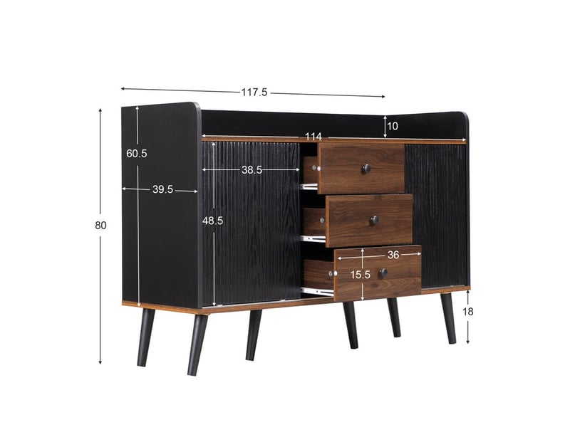  Buffet à trois tiroirs, meuble de rangement, avec étagères, 2 portes, 117,5 x 80 x 40 cm, noir  - Conforama C