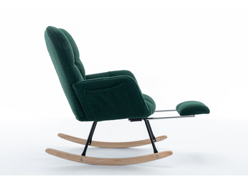Fauteuil à bascule,fauteuil convertible en tissu teddy avec poche latérale et repose-pieds extractible,70x123x98,5,vert fauteuil à bascule vert - Conforama D