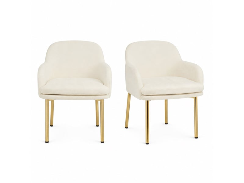  Lot de 2 chaises de salle à manger avec accoudoirs 61x59x78,5 cm, rembourrées, dossier ergonomique, polyester blanc  - Conforama A