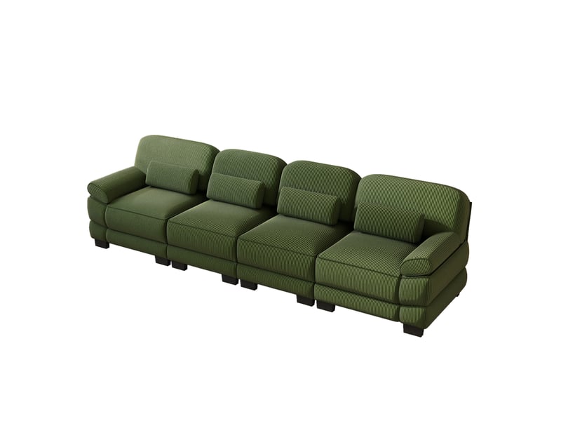 Canapé modulable xl 4 places en velours côtelé vert avec coussins lombaires confortables - Conforama D