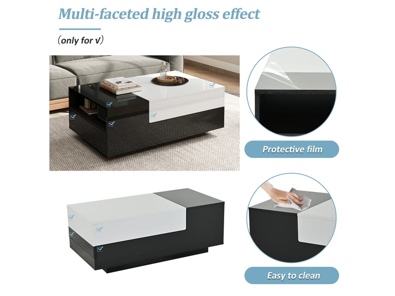  Table basse noire et blanche avec plateau coulissant, 100 x 50 x 38 cm  - Conforama R