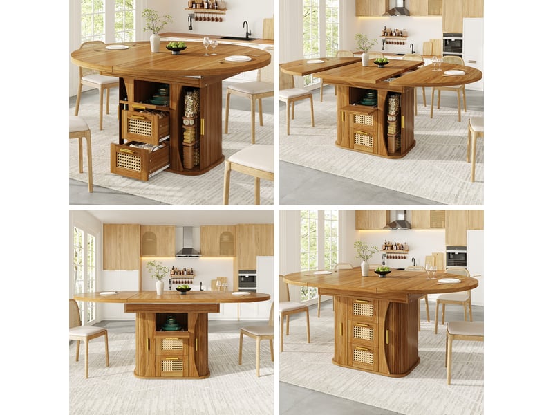  Table de salle à manger extensible avec tiroirs en mdf 118–158×118×77,1 cm chêne  - Conforama D