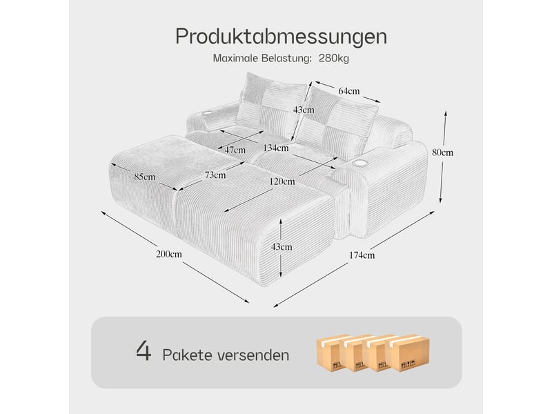 Canapé modulaire en velours - modulaire et combinable - velours côtelé - 2 places - dimensions 200x174x80cm - Conforama C