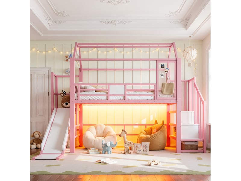  Lit mezzanine enfant avec toboggan 90x200 evryae  - Conforama C