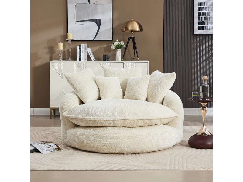 Canapé droit en mousse polyester, assise ronde xl, dossier inclinable, coussin inclus, 190.5×138×63 cm, beige - Conforama D