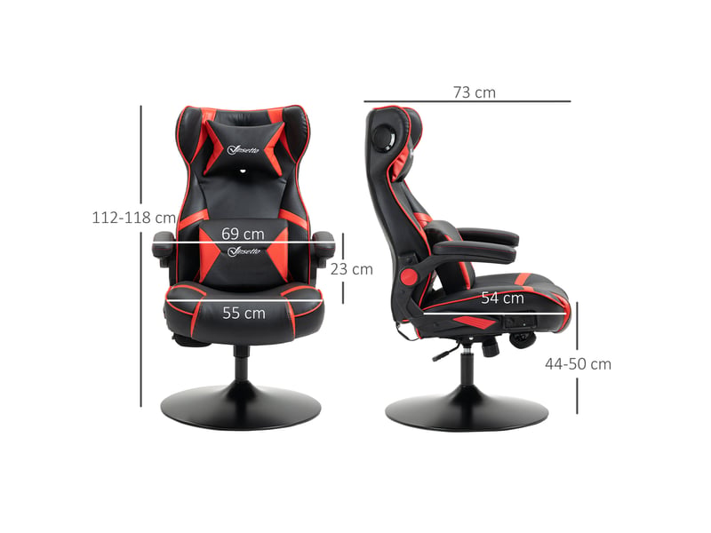  Fauteuil de jeu, haut-parleurs intégrés, dossier inclinable, noir et rouge, 69 x 73 x 118 cm  - Conforama E