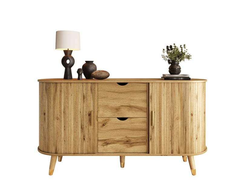 Buffet et enfilade 2 portes coulissantes, 2 tiroirs, étagères réglables pour salon en mdf naturel 140 × 40 × 79,5 cm - Conforama A
