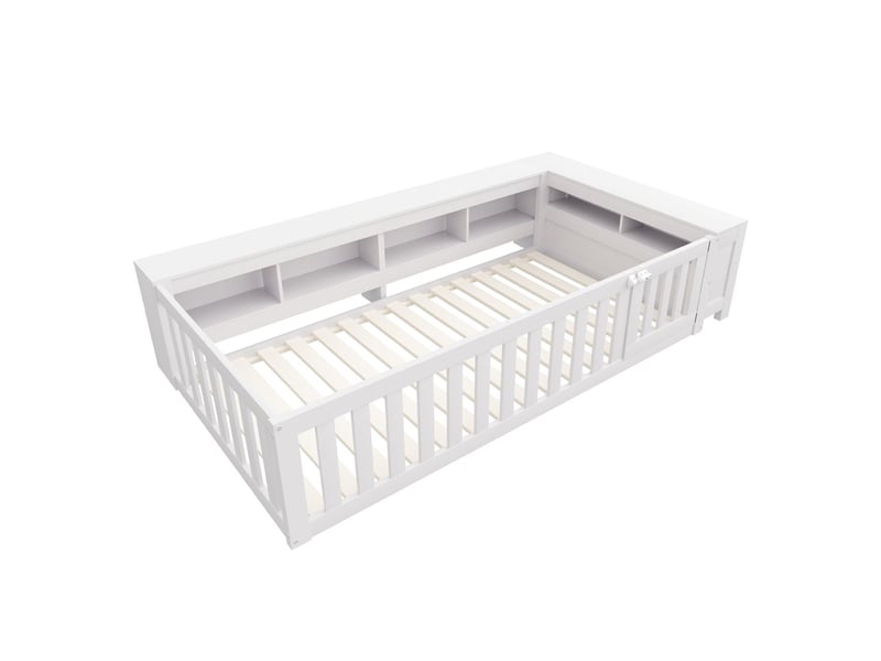  Lit enfant 90x200, sécurité renforcée lit combine enfant, structure bois massif, rangement intégré, tiroirs coulissants  - Conforama E