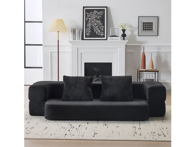  Canapé convertible 2 places 190x50x42 cm compressé, pliable, mousse douce, couleur noir, design moderne  - Conforama B