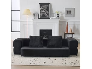 Canapé convertible 2 places 190x50x42 cm compressé, pliable, mousse douce, couleur noir, design moderne