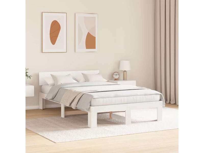  Lit double- lit adulte -  cadre de lit avec tête de lit blanc 135 x 190 cm pin massif  - Conforama B