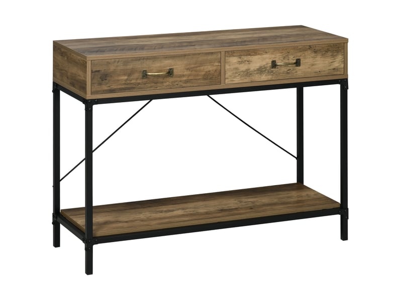 Console avec 2 tiroirs et 1 étagère, style industriel, pour entrée et salon, en bois, brun, 100 × 35 × 76,5 cm - Conforama A