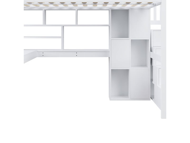 Lit mezzanine blanc 140x200 cm led - rangement: échelle, étagères, bureau intégré - sans matelas - Conforama E
