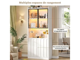 Colonne de rangement 200cm, vitrine blanche avec éclairage led et 12 casiers, blanc