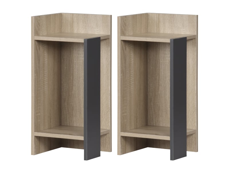  Table de chevet grise moderne avec étagère ouverte, ensemble de 2 pièces en panneaux de particules pour chambre et salon, 27 x 25 x 60 cm  - Conforama B