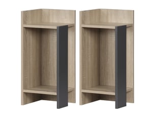 Table de chevet grise moderne avec étagère ouverte, ensemble de 2 pièces en panneaux de particules pour chambre et salon, 27 x 25 x 60 cm