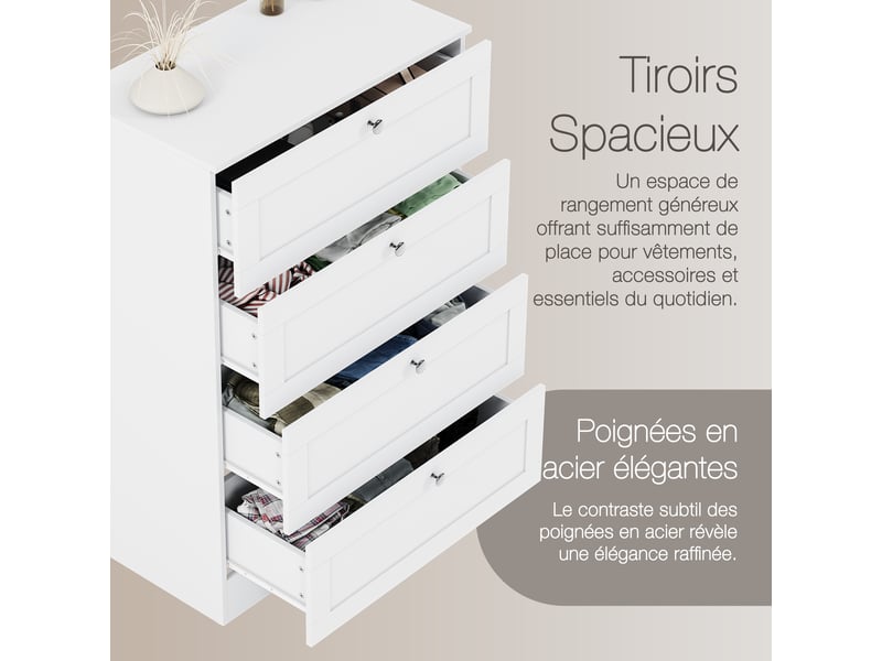  Commode altino 4 tiroirs, chambre, rangement vêtements, meuble, 99x65x36cm, blanc 3332181 - Conforama E