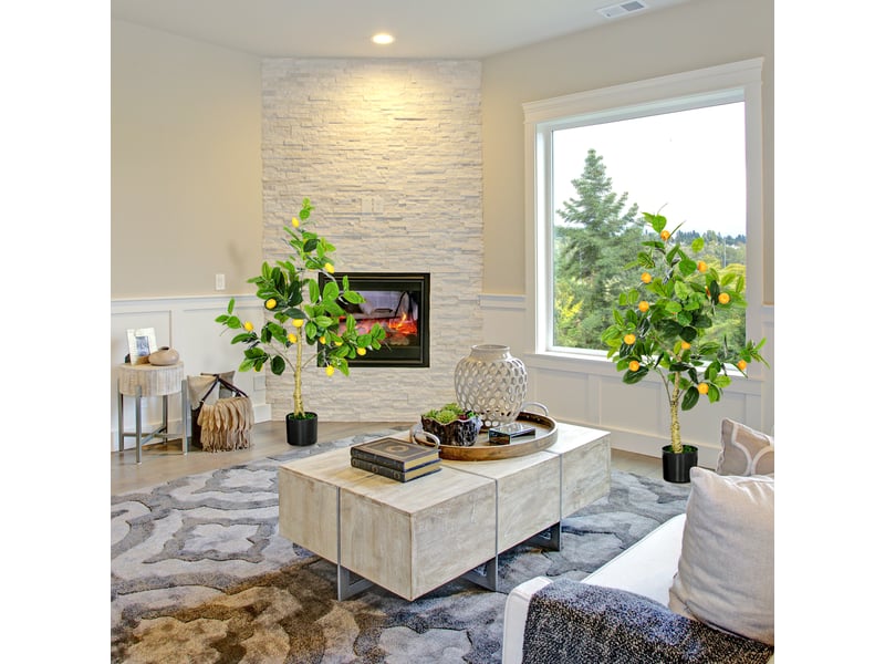  Lot de 2 plants artificiels de citron et d'orange, 120 cm de haut, pour l'intérieur, avec pot.  - Conforama D