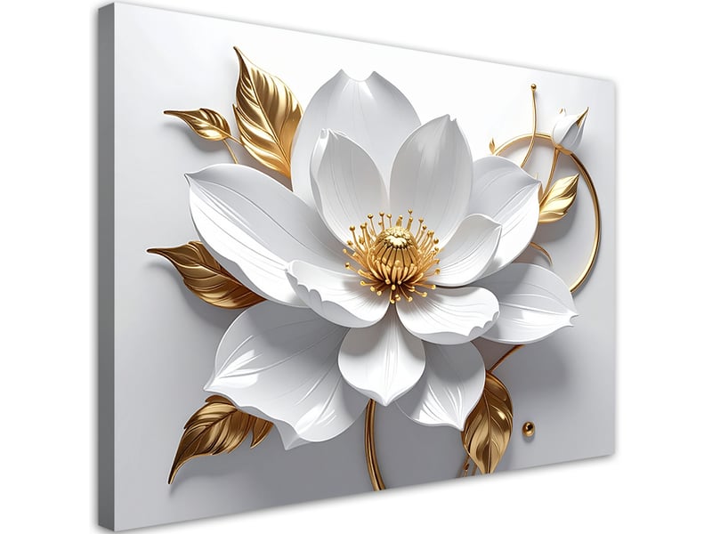  Impression sur toile, fleurs blanches et feuilles d'or 3d 30x20 1312614071 - Conforama A
