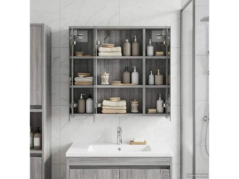Armoire miroir de salle de bain, cabinet de salle de bain gris sonoma 63,5 x 16 x 62,5 cm cf65171 - Conforama B