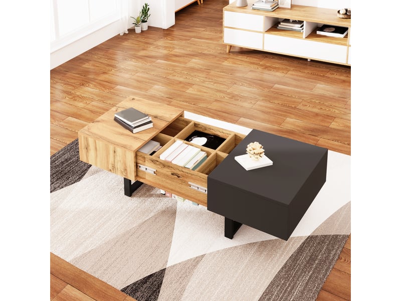  Table basse coulissante moderne et multifonctionnelle avec rangement dissimulé, structure en bois et métal de haute qualité, idéale pour le salon et le bureau, facile à installer, 155 x 55 x 40 cm  - Conforama D