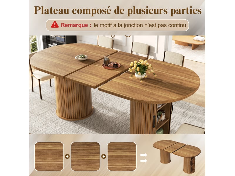  Table à manger extensible, 149,8-189,7x80x75 cm, avec espace de rangement dissimulé, pratique, mdf, coloris brun foncé  - Conforama D