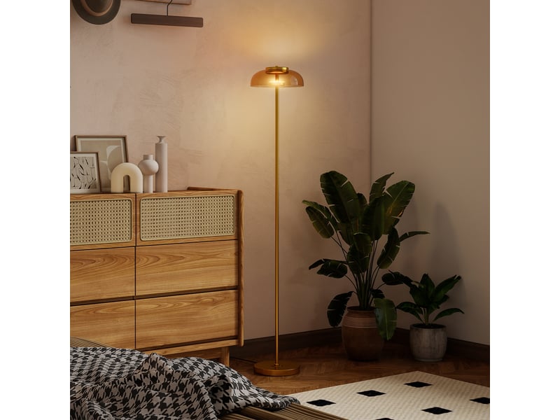  Lampadaire led en laiton avec abat-jour en verre, lumière chaude 3000 k et interrupteur au pied pour salon  - Conforama B