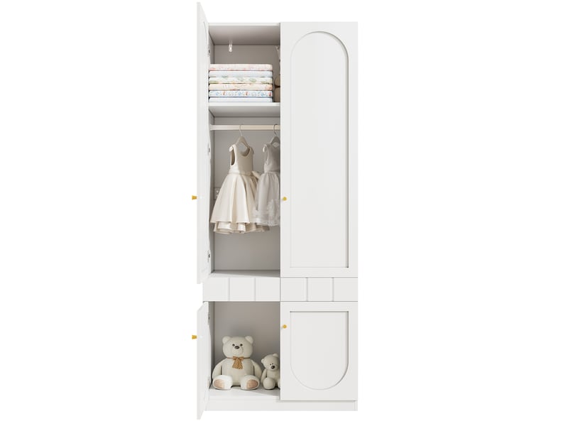  Armoire 2 portes, 80x50x200 cm, avec penderie et tiroirs, en mdf, blanc  - Conforama A