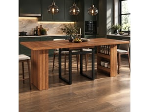 Table à manger extensible 2 à 8 places avec rangement - pieds stables en métal mdf marron foncé