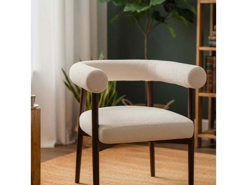 Lot de 8 chaises style scandinave chic bringo bois foncé et tissu bouclette beige Bringo - Conforama C