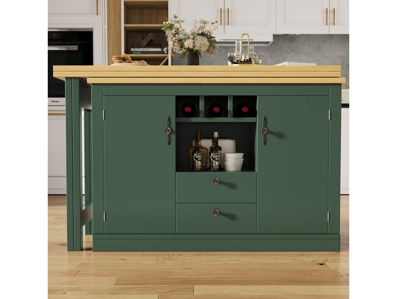  Table haute extensible 120 à 180 x 40 x 76 cm vert antique en mdf, avec rangement et fonction bar  - Conforama B