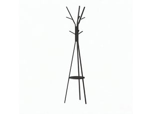 Porte-manteau sur pied 9 crochets et 1 étagère métal et mdf noir 45 x 45 x 180 cm