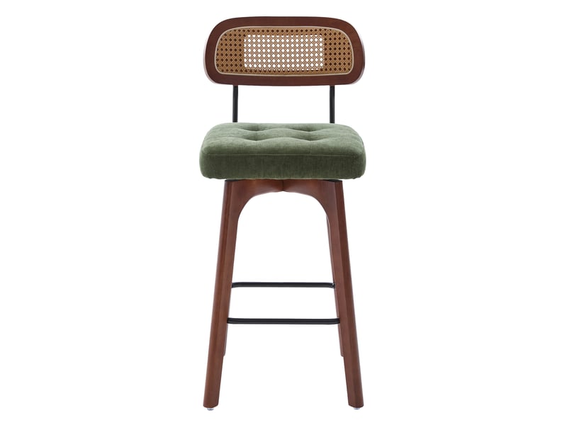  Lot de 2 tabourets de bar pivotant à 360°, tabourets de cuisine et petit-déjeuner avec dossier en rotin, vert, chenille  - Conforama A