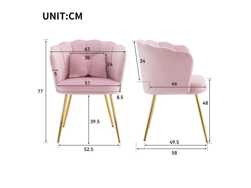 Fauteuil de salon 63x58x77 cm rose en velours, dossier pétales, pieds métal doré et coussin papillon  - Conforama C