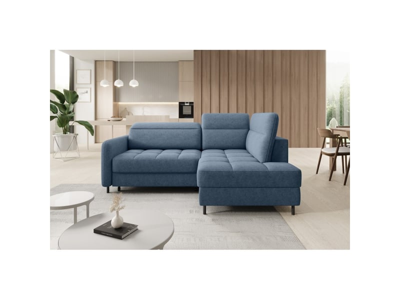  Canapé d'angle droit convertible barnea 208 cm bleu marine chiné avec rangement  - Conforama E