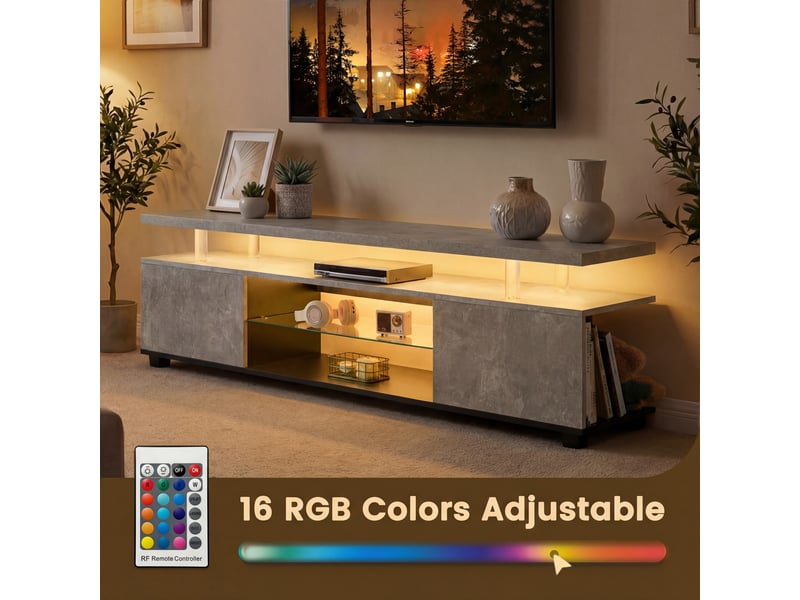  Meuble tv 60 pouces, meuble tv gaming led avec rangements, console multimédia gris et noir en mdf, 130x40x48 cm.  - Conforama D